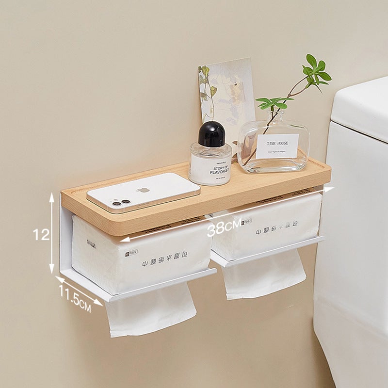 Punch-Free Bathroom Tissue Box Rack Toilet Creative Japanese Bathroom White Solid Wood Paper Roll Rack Wall-Mounted - Image 2
